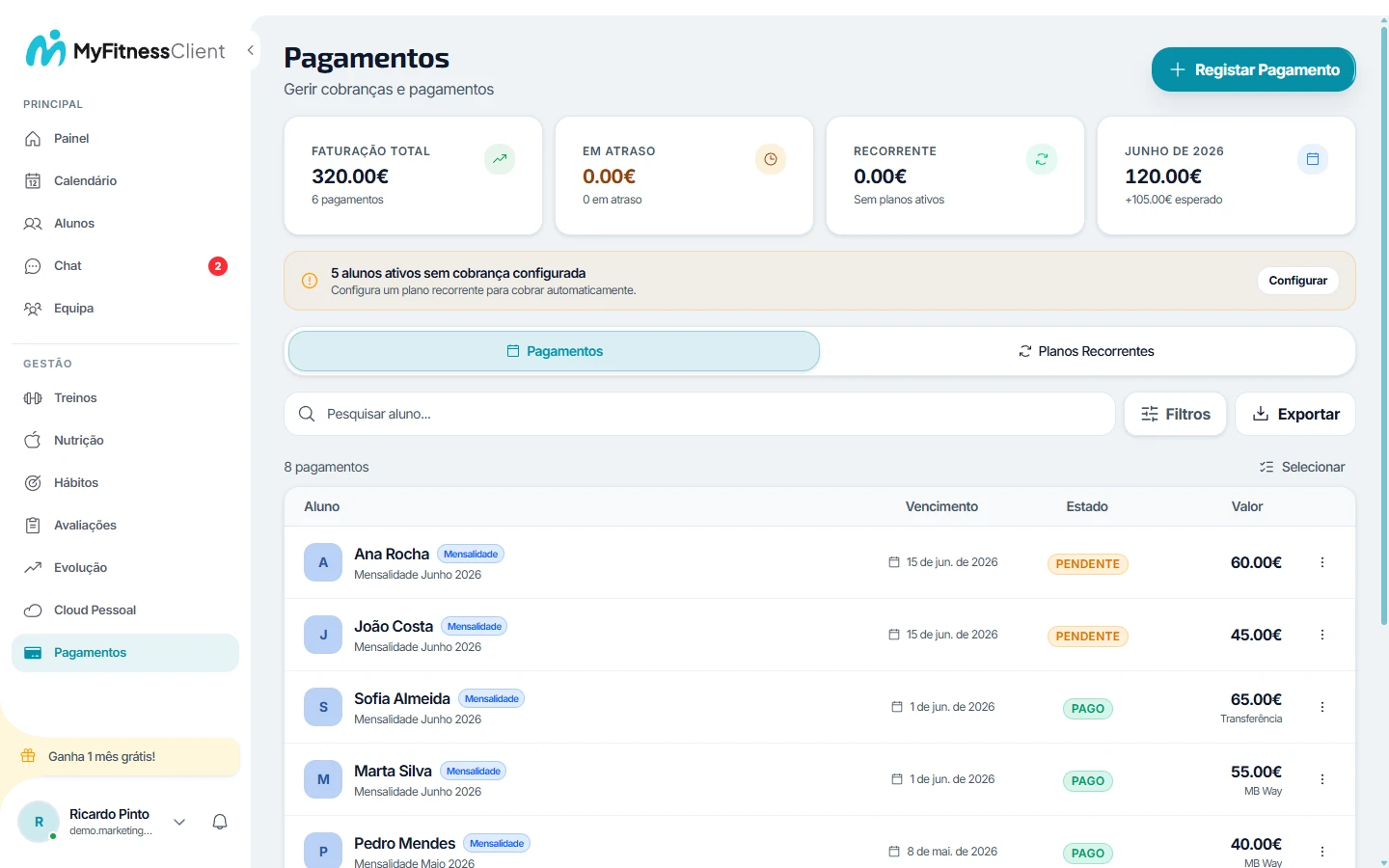 Pagamentos - MyFitnessClient